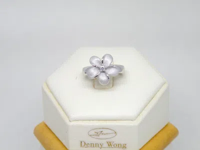 Pre-owned Denny Wong Authentic  Precious Silver Large Plumeria Rings, White Sapphire Center