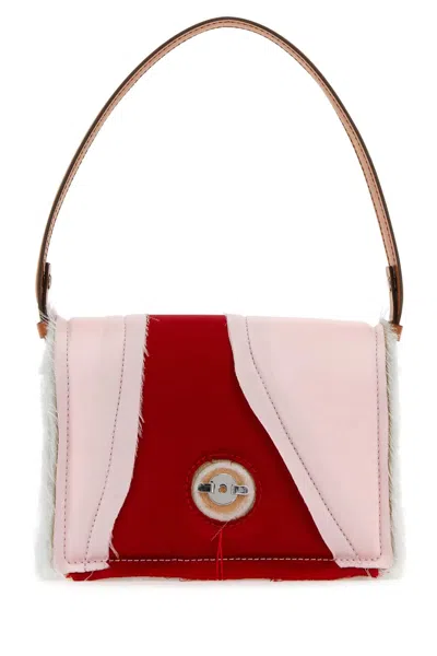 Dentro Mirim Handbag In Satin And Leather With Silver-tone Hardware, 17cm X 16cm X 6cm In Multicoloured