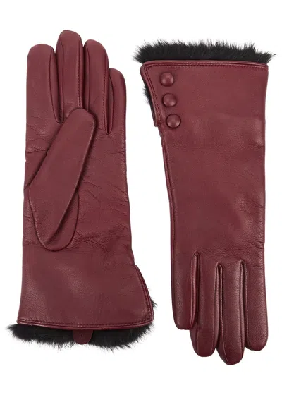Dents Sophie Fur-trimmed Leather Gloves In Burgundy