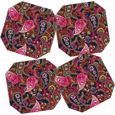 Deny Designs 5 Piece Boho Paisley Coaster Set In Pink,brown,black;pink,brown,black