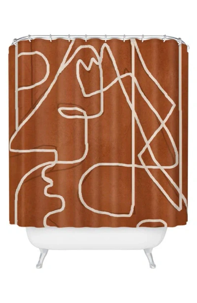 Deny Designs Abstract Face Sketch Shower Curtain In Brown/cream