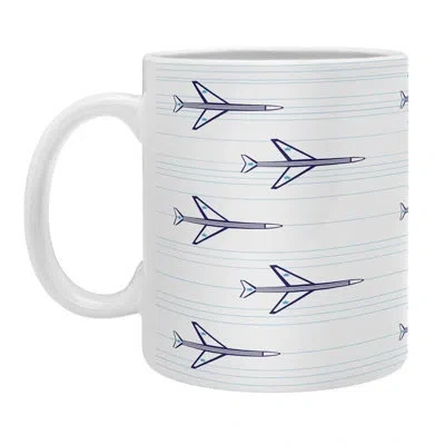 Deny Designs Airplanes & Stripes Mug In Blue;white;gray