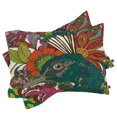 Deny Designs Alexis And The Flowers Pillowcase In Green;red