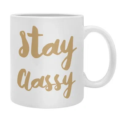 Deny Designs Allyson Johnson Classy Dots Ceramic Mug In White;gold