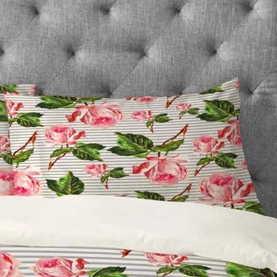 Deny Designs Allyson Johnson Roses And Stripes Pillowcase In Green;pink