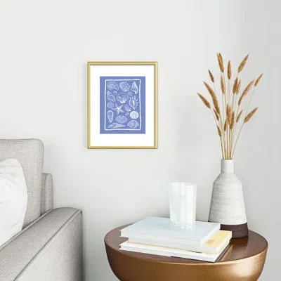 Deny Designs April Lane Art Blue Seashells Metal Framed Art Print In Gold