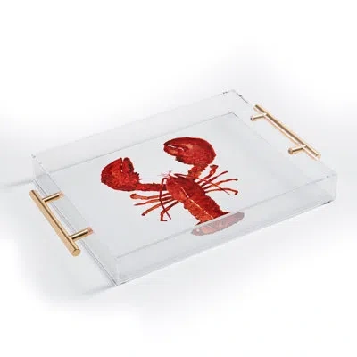 Deny Designs Artume Studio Watercolor Lobster 1 Acrylic Tray In Red