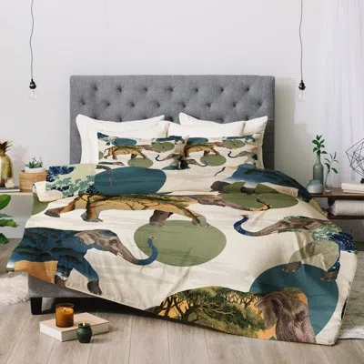 Deny Designs Belle Polka Comforter Set In Green,beige,brown