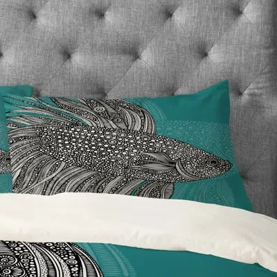 Deny Designs Beta Fish Pillowcase In Gray;teal