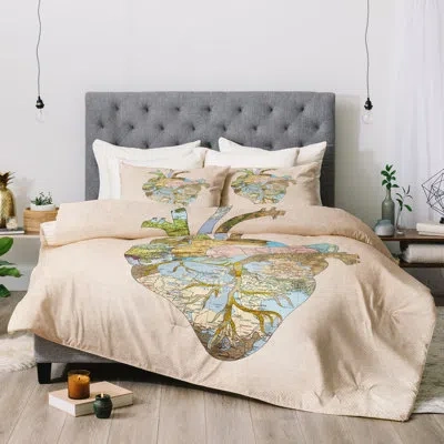 Deny Designs Bianca A Travelers Heart Comforter Set In Blue,beige