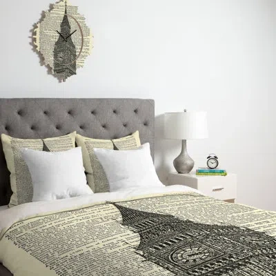 Deny Designs Big Ben On Dictionary Paper Duvet Cover In Cream,black