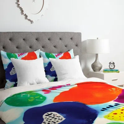 Deny Designs Big Flowers Duvet Cover Set In Orange,green,blue