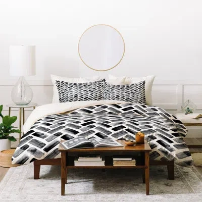 Deny Designs Black/white Reversible Modern & Contemporary Duvet Cover Set In Black,white