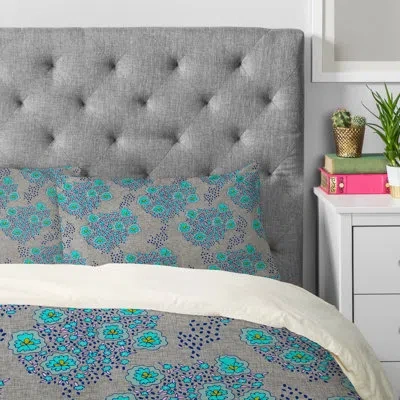 Deny Designs Boho Floral Pillow Case In Blue;gray