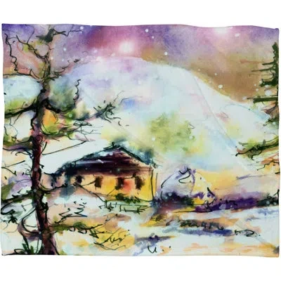 Deny Designs Cabin In The Snow Plush Throw Blanket In Green;yellow;purple