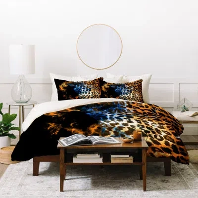 Deny Designs Caleb Troy Leopard Storm Duvet Cover Set In Black,orange