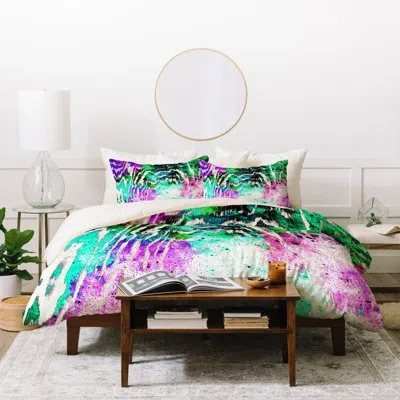 Deny Designs Caleb Troy Techno Zebra Stars Duvet Cover Set In Green,purple