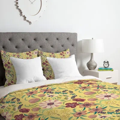 Deny Designs Canary Floral Duvet Cover Set In Yellow