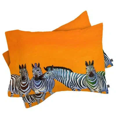 Deny Designs Candy Stripe Zebras Pillowcase In Orange