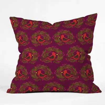 Deny Designs Cardinal Wreaths Indoor/outdoor Throw Pillow