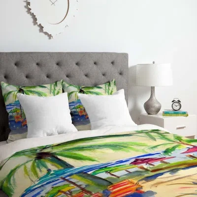 Deny Designs Caribbean Time Duvet Cover Set In Green,yellow,blue
