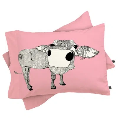 Deny Designs Casey Rogers Cowface Pillowcase In Pink