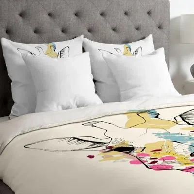 Deny Designs Casey Rogers Lightweight Giraffe Color Duvet Cover In White,pink,yellow