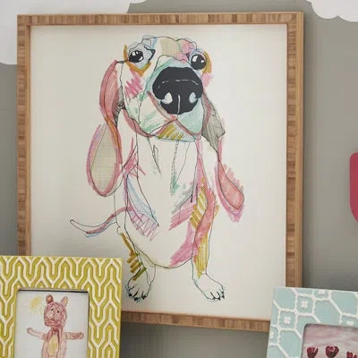 Deny Designs 'casey Rogers Sausage Dog' - Picture Frame Print On Paper In Blue;white;pink
