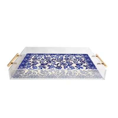 Deny Designs Cassidy Rae Marietta Swiss Cross Remix Acrylic Tray In White,navy,floral