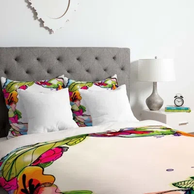 Deny Designs Cayenablanca Floral Frame Duvet Cover Set In Green,pink,orange