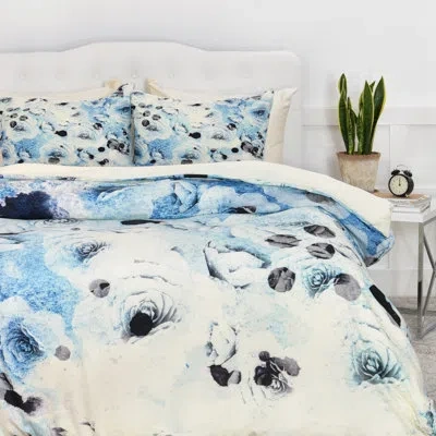 Deny Designs Cayenablanca Roses Duvet Cover Set In Blue,ivory