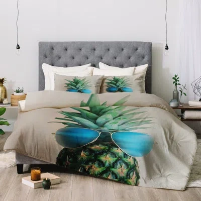 Deny Designs Chelsea Victoria Pineapple Comforter In Green,gray