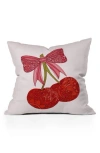Deny Designs Cherries With A Bow Throw Pillow In Red