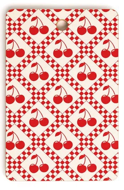 Deny Designs Cherry Checkered Wood Cutting Board In Beige/cherry
