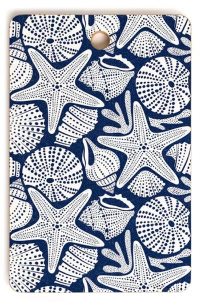 Deny Designs Cherry Checkered Wood Cutting Board In Navy