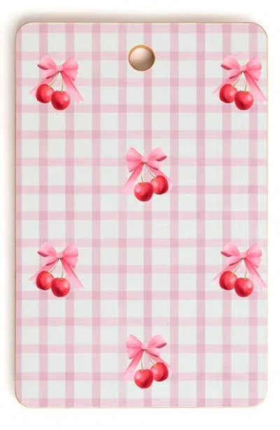 Deny Designs Cherry Checkered Wood Cutting Board In Pink