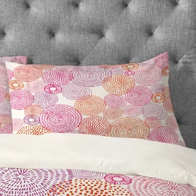 Deny Designs Circles In Colours I Pillowcase In Pink;orange