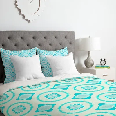 Deny Designs Crystal Flowers Duvet Cover Set In Teal