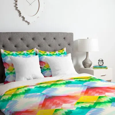 Deny Designs Crystal Rainbow Duvet Cover Set In White,green,orange
