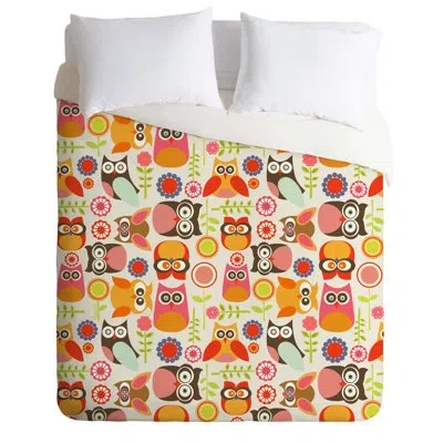 Deny Designs Cute Little Owls Duvet Cover Set In Yellow,orange,green
