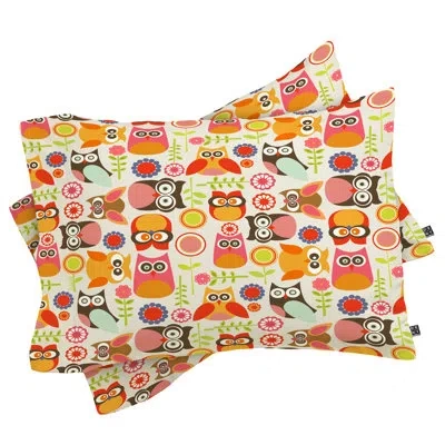 Deny Designs Cute Little Owls Pillowcase In Green;orange