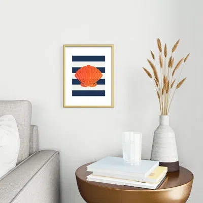 Deny Designs Cynthia Haller Orange Clamshell And Navy Metal Framed Art Print In Gold