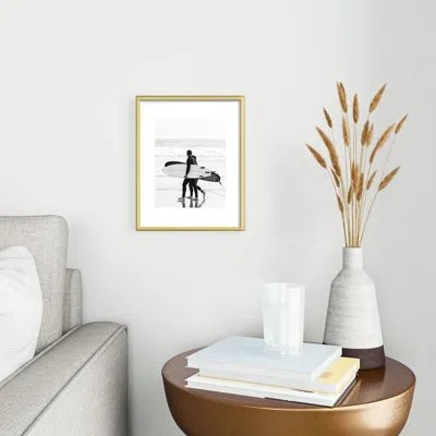 Deny Designs Dagmar Pels Surfer Couple Cool Bw Surf Metal Framed Art Print In Gold