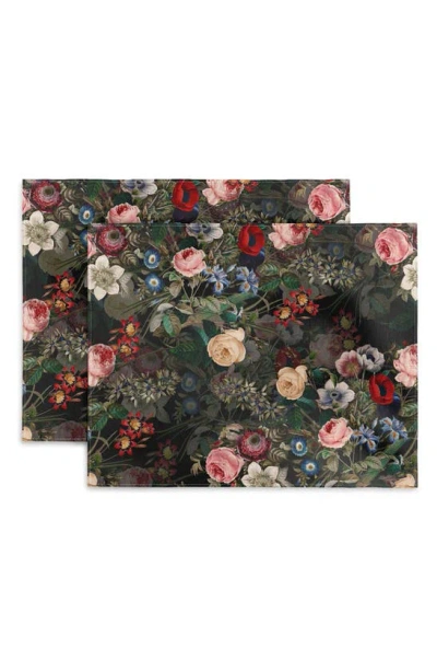 Deny Designs Dark Garden By Burcu Korkmazyürek Cotton Placemats In Black