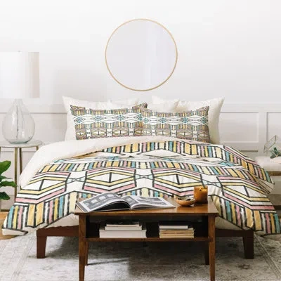 Deny Designs Dash And Ash Roam Duvet Cover Set In White,yellow