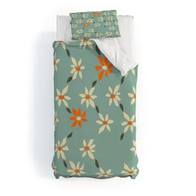 Deny Designs Design Dannick Daily Pattern Retro Flower No1 Duvet Cover Set In Cream