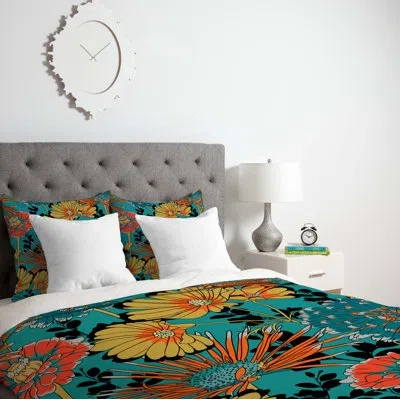 Deny Designs Duvet Cover In Turquoise,yellow,orange