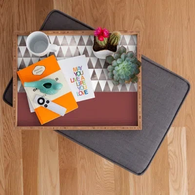 Deny Designs Earthy Triangles Ottoman/coffee Table Tray In Chrome