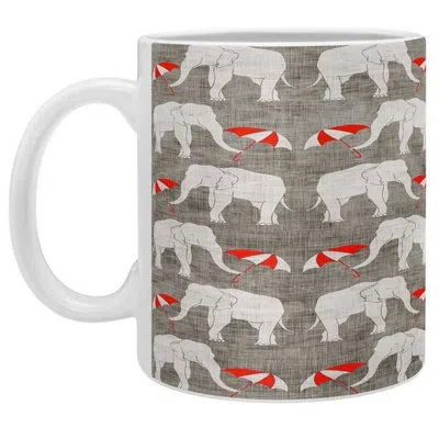 Deny Designs Elephant And Umbrella Coffee Mug In White;gray;red