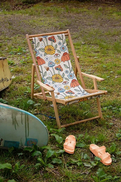 Deny Designs Essentially Nomadic Deny Psychedelic Mushrooms & Florals Outdoor Folding Chair In Ivory